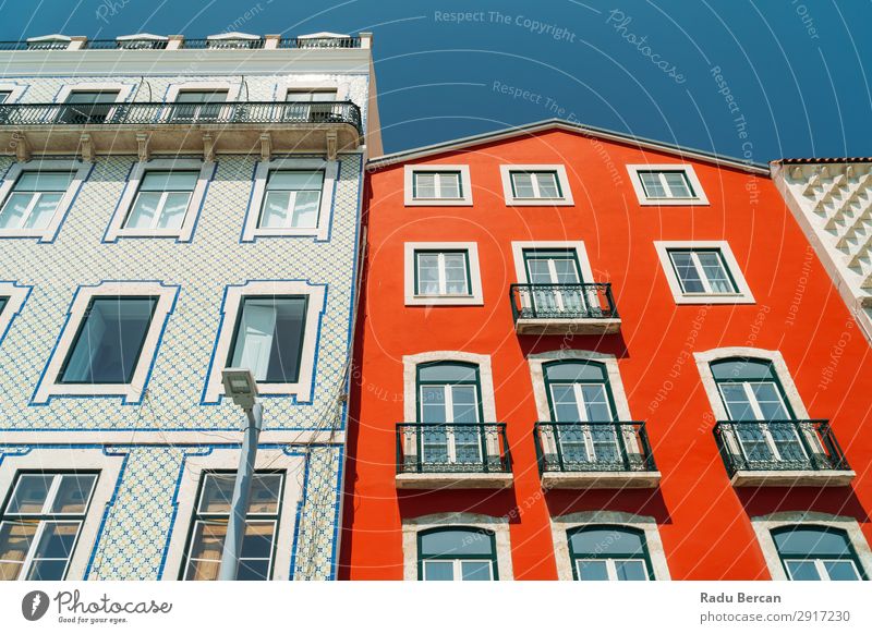 Colorful Apartment Building Facade In Lisbon, Portugal Home House (Residential Structure) Town Downtown Style Classic Vacation & Travel City Consistency