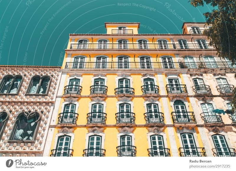 Colorful Apartment Building Facade In Lisbon, Portugal Home House (Residential Structure) Town Downtown Style Classic Vacation & Travel City Consistency