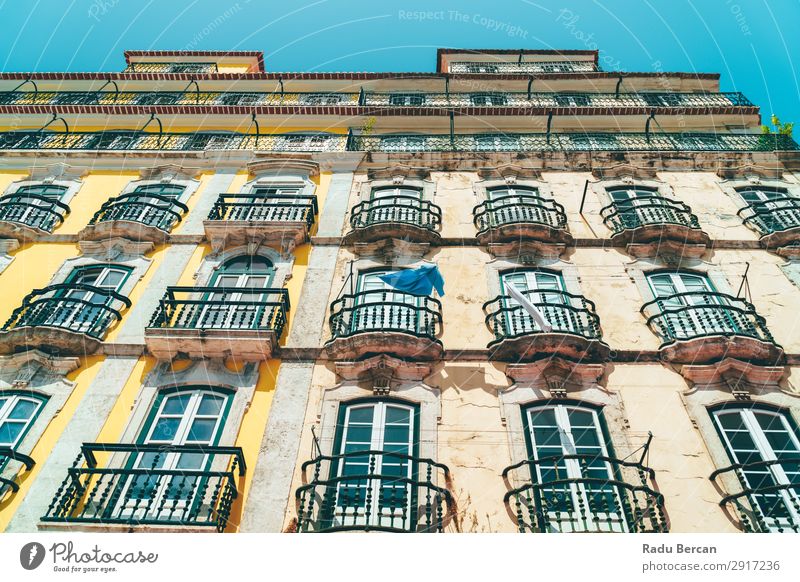 Colorful Apartment Building Facade In Lisbon, Portugal Home House (Residential Structure) Town Downtown Style Classic Vacation & Travel City Consistency