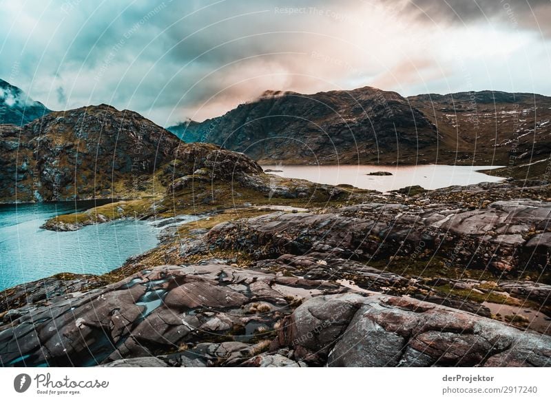 Isle of Skye: View of landscape with mountains and clouds I Clouds Ledge Blue coast Lakeside Landscape Rock Bay River bank Summer Plant Waves Fjord Island