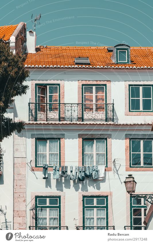 Colorful Apartment Building Facade In Lisbon, Portugal Home House (Residential Structure) Town Downtown Style Classic Vacation & Travel City Consistency