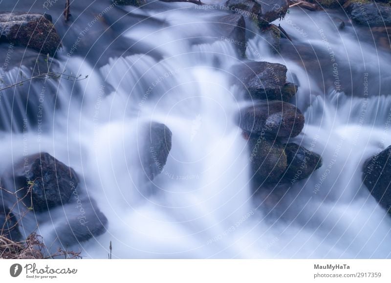 Blurred motion of water Beautiful Life Environment Nature Landscape Tree Leaf Park Forest Rock Brook River Waterfall Stone Movement Fresh Long Wet Natural Blue