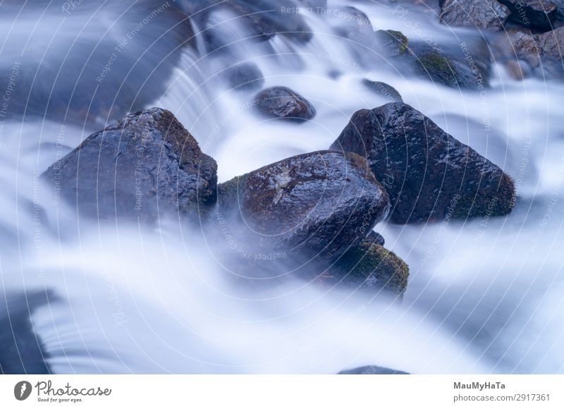 Blurred motion of water Beautiful Life Environment Nature Landscape Tree Leaf Park Forest Rock Brook River Waterfall Stone Movement Fresh Long Wet Natural Blue