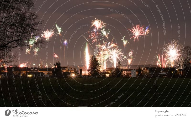 The beginning New Year's Eve Event Party Night sky teningen Village Fantastic Happiness Gold Green Red Black Joy Colour photo Exterior shot Deserted