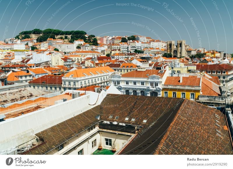 Aerial View Of Lisbon City Rooftops In Portugal Aircraft Vantage point Europe Vientiane Panorama (Format) Skyline Old Tourism Architecture Street Historic