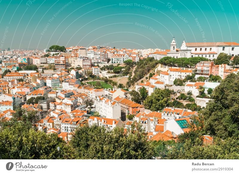 Aerial View Of Lisbon City Rooftops In Portugal Aircraft Vantage point Europe Vientiane Panorama (Format) Skyline Old Tourism Architecture Street Historic