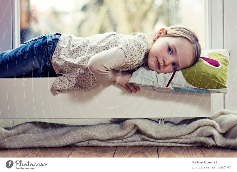 rainy day Human being Child 1 3 - 8 years Infancy Lie Dream Sadness Loneliness Boredom Colour photo Interior shot Copy Space bottom Artificial light