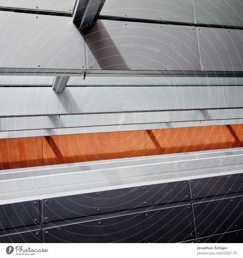 steel Manmade structures Building Architecture Esthetic Steel Window Shadow Shaft of light Gray Black Orange Line Pattern Geometry Ambitious Positive