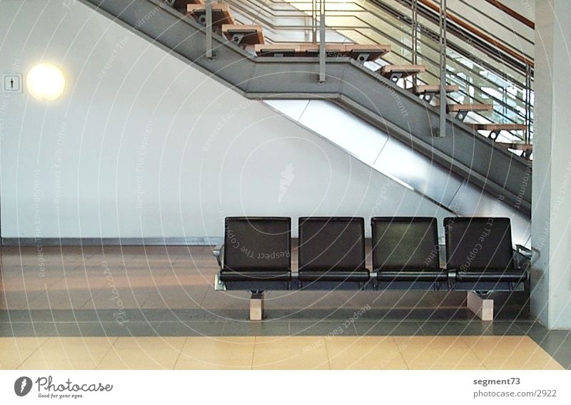 Seat row at the airport Seating Sit Bench Deserted Stairs Interior design Architecture Modern Modern architecture Interior shot Concourse Design