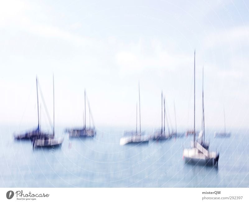 dreamlike. Art Esthetic Motion blur Navigation Sailboat Watercraft Harbour Heaven Ocean Sea water Sailing Work of art Idyll Vacation mood Colour photo