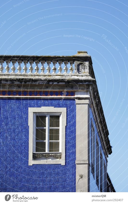 Blue front. Art Esthetic Facade Blue sky Portugal Car Window Old building Lisbon Corner building Tile Colour photo Subdued colour Exterior shot Detail