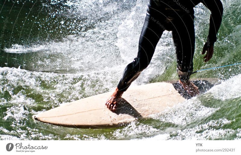 wave rider Human being Masculine Man Adults Legs Feet 1 18 - 30 years Youth (Young adults) Environment Nature Water Drops of water Summer Beautiful weather