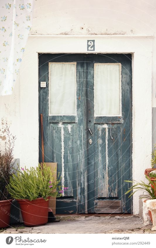 Two-door. Art Esthetic Car door Portugal Idyll 2 Mediterranean Flowerpot Facade Small Town Oversleep Portal Lisbon Colour photo Subdued colour Exterior shot