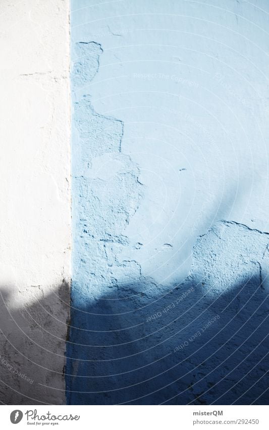 Blue Shadows. Art Esthetic Facade Wall (building) Mediterranean Symmetry White Eaves Corrugated sheet iron Colour photo Subdued colour Exterior shot