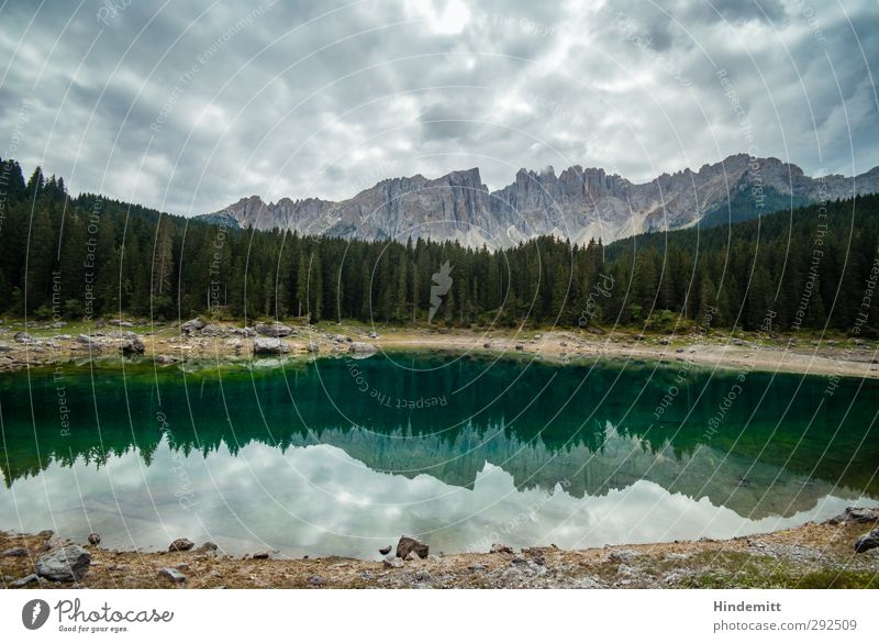 46° 24' 33" N, 11° 34' 30" O Vacation & Travel Trip Mountain Hiking Clouds Summer Bad weather Forest Rock Alps Peak Lake karersee Exceptional Threat Dark Large