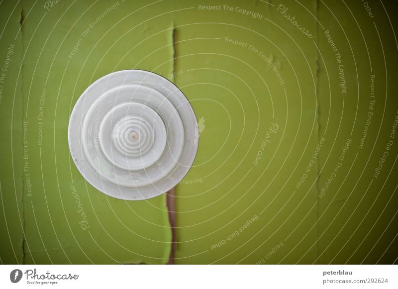 Lamp on green ground Ruin Architecture Old Esthetic Retro Round Green White Lampshade Detail of lamp Wall (building) Wallpaper Building for demolition