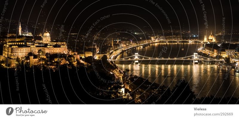 blaze of lights Port City Old town Manmade structures Architecture Tourist Attraction Landmark Monument Dark Gold Danube Budapest Lighting Night shot