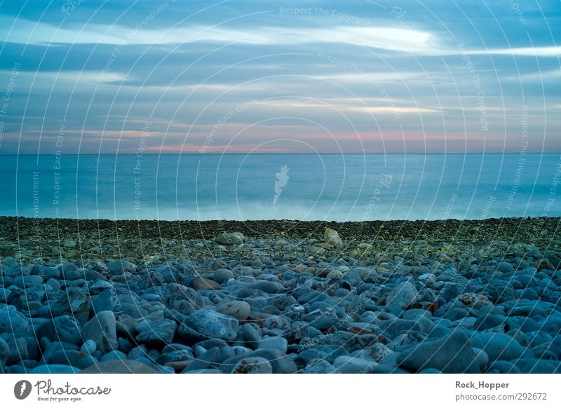 Blue Sea Landscape Water Sky Clouds Night sky Horizon Rock Waves Coast Beach Ocean Mediterranean sea Nice France Europe Town Deserted Navigation Movement