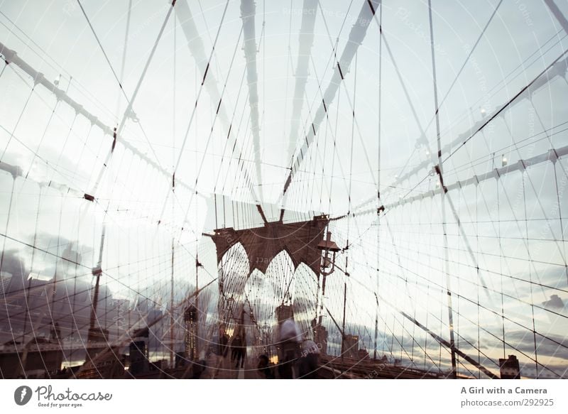 the bridges New York City Town Port City Downtown Outskirts Skyline Bridge Tourist Attraction Landmark Brooklyn Bridge Movement Double exposure Irritation