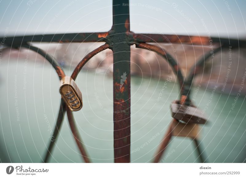 HOT LOVE - the cross with love. Murano Italy Village Fishing village Small Town Port City Downtown Deserted Bridge Padlock Bridge railing Hang Sympathy Together