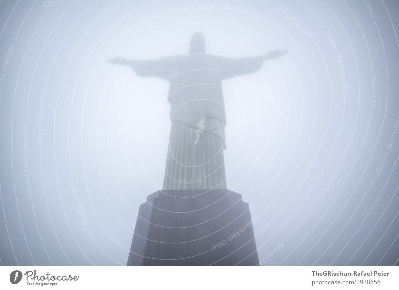 Cristo Redentor Town Esthetic Brazil Rio de Janeiro christ the redeemer cristo redemptor Statue Tourism Perspective Vantage point Gray Fog Benediction Pedestal