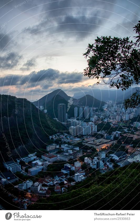 Rio De Janeiro Environment Nature Landscape Blue Black Silver White Sunset Town Rio de Janeiro Brazil Mountain Hill High-rise South America Colour photo