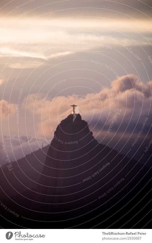 Christ the Redeemer Environment Nature Landscape Blue Violet Sunset Rio de Janeiro Brazil Clouds Mountain Statue christ the redeemer christo redemptor Shadow