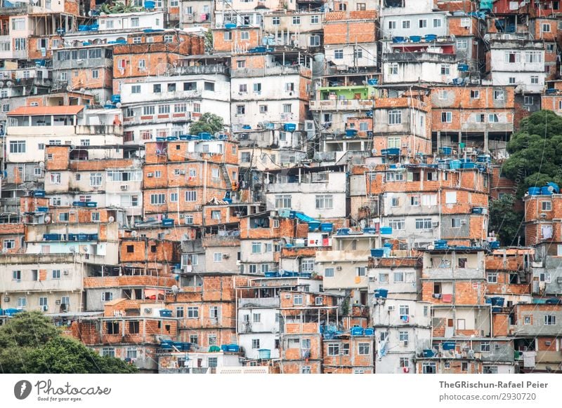 favela Town Blue Brown Gray Orange White Ghetto Township Brazil Rio de Janeiro Narrow Poverty Intoxicant War Illegal Living or residing Needy Brick Window