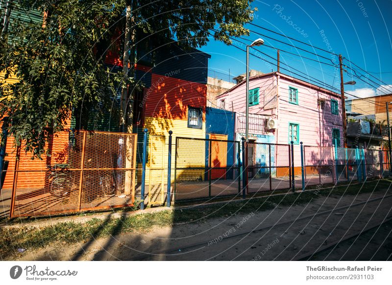 La Boca Town Blue Multicoloured Yellow Violet Orange Red White House (Residential Structure) Quarter Tourism Sky Argentina Buenos Aires Colour photo