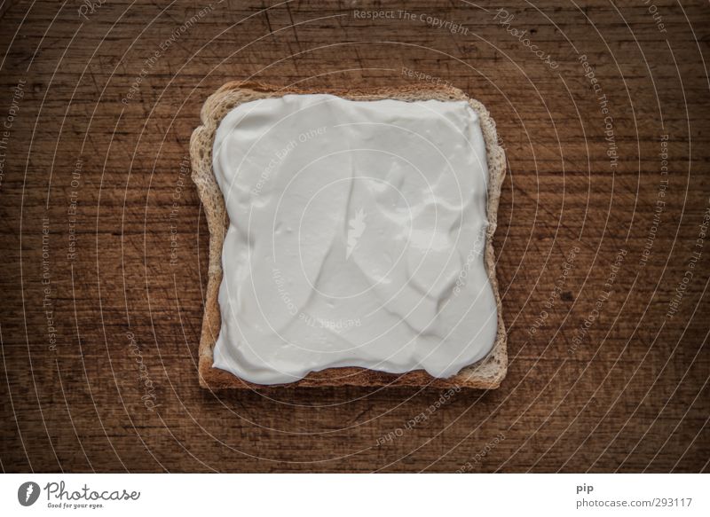 quarkquadrat Bread Toast Slice of bread tin loaf Skimmed milk Cream cheese pot Chopping board Dark Delicious Brown White Nutrition Food photograph