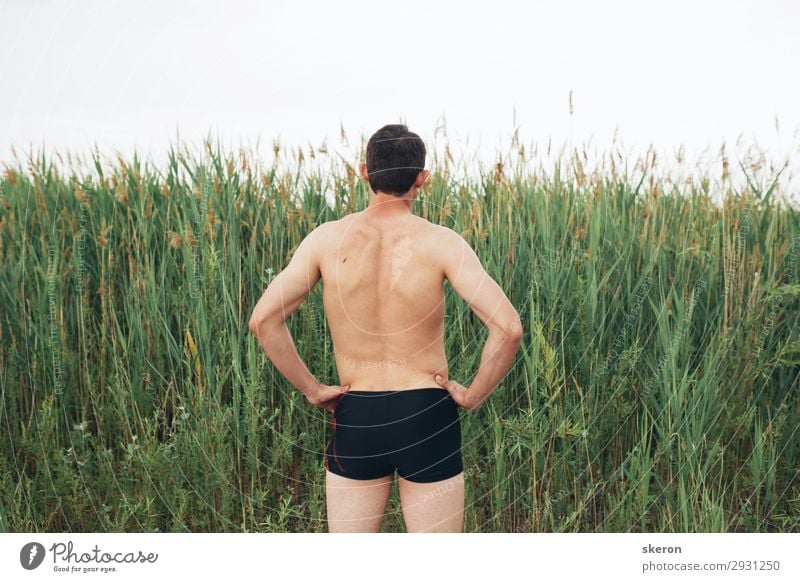 guy tourist in swimming trunks on the beach Lifestyle Relaxation Leisure and hobbies Playing Vacation & Travel Tourism Trip Adventure Far-off places Freedom