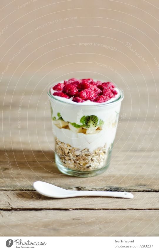 Colourful breakfast Food Yoghurt Fruit Grain Nutrition Breakfast Organic produce Vegetarian diet Diet Slow food Glass Spoon Fresh Healthy Delicious Cereal