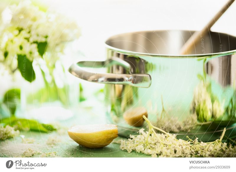 Pot with elderflowers and lemon Food Candy Jam Nutrition Beverage Lemonade Lifestyle Style Design Healthy Alternative medicine Healthy Eating Summer