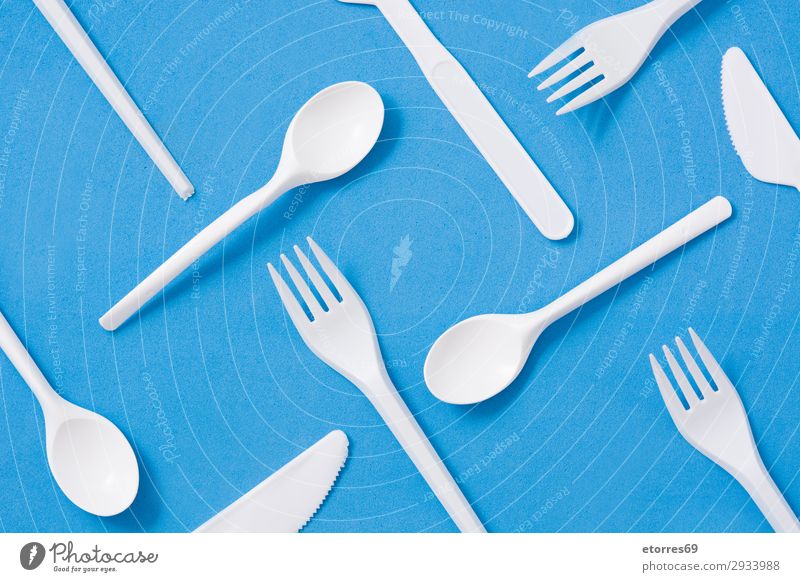 Disposable plastic tableware pattern Birthday Blue Conceptual design Crockery Ecological empty Environment Fork garbage Group Industrial kitchenware knife