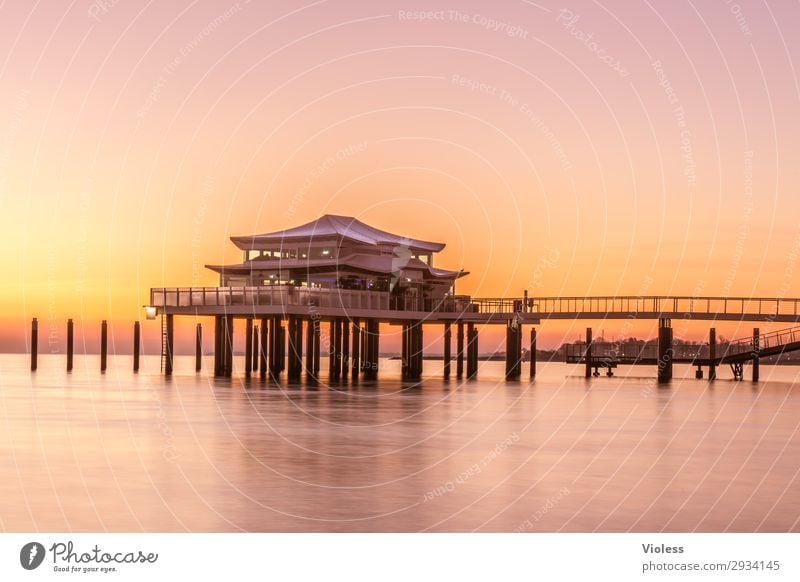 timmes Timmendorf Timmendorf beach Baltic Sea Sunset Orange Footbridge Sea bridge Long exposure Horizon Sky Dusk Longing Emotions Wanderlust Vacation & Travel