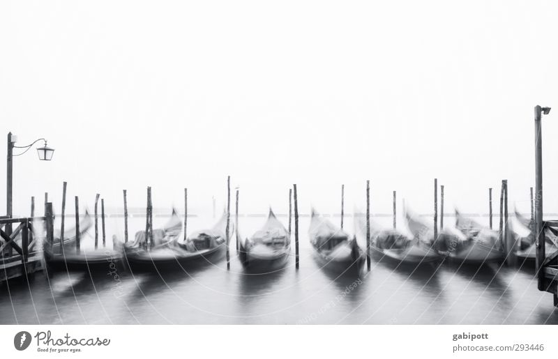 gondolas in sleep mode Venice Port City Tourist Attraction Means of transport Traffic infrastructure Navigation Gondola (Boat) Simple Gloomy Mobility Tourism