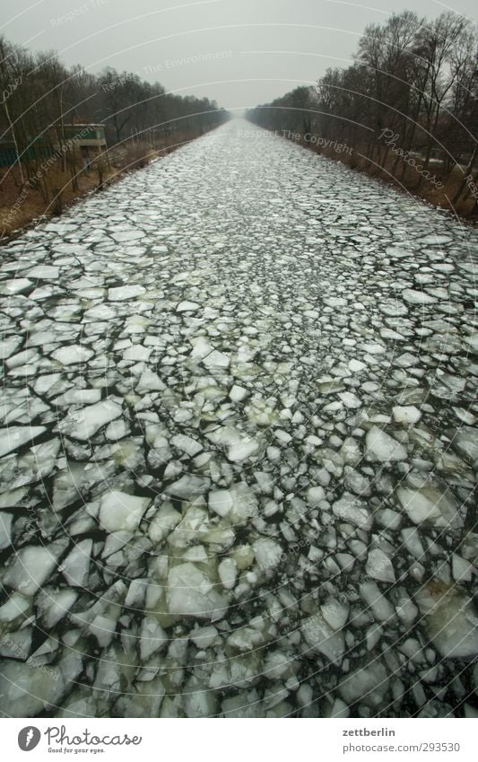 Central perspective (slightly crooked) Winter Logistics Environment Nature Landscape Climate Climate change Weather Ice Frost Coast River bank Cold Perspective