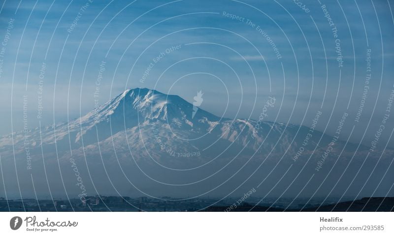 ararat Environment Nature Landscape Sky Clouds Beautiful weather Fog Snow Mountain Peak Snowcapped peak Glacier Volcano Yerevan Armenia Turkey Capital city Cold