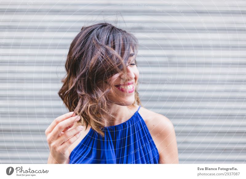 young beautiful woman smiling and playing with hair Lifestyle Style Happy Beautiful Calm Playing Summer Sun Human being Feminine Young woman