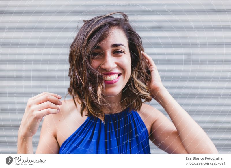 young beautiful woman smiling and playing with hair Lifestyle Style Happy Beautiful Calm Playing Summer Sun Human being Feminine Young woman