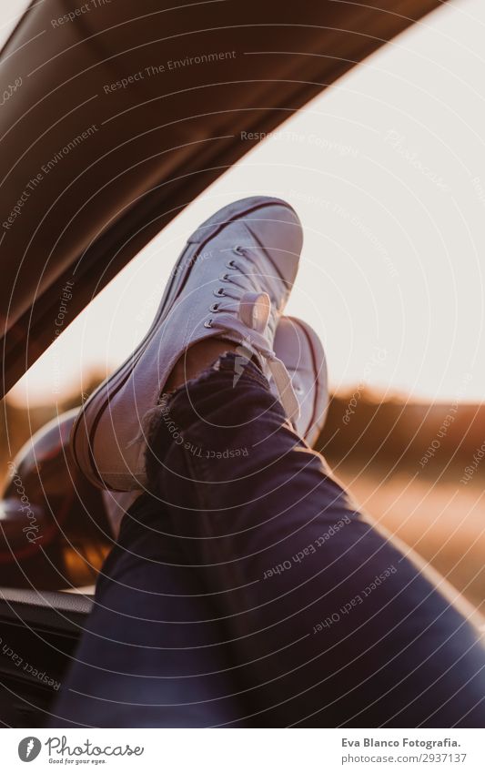 Modern girl resting in a car and admiring view Lifestyle Joy Relaxation Vacation & Travel Trip Adventure Summer Sun Feminine Young woman Youth (Young adults)