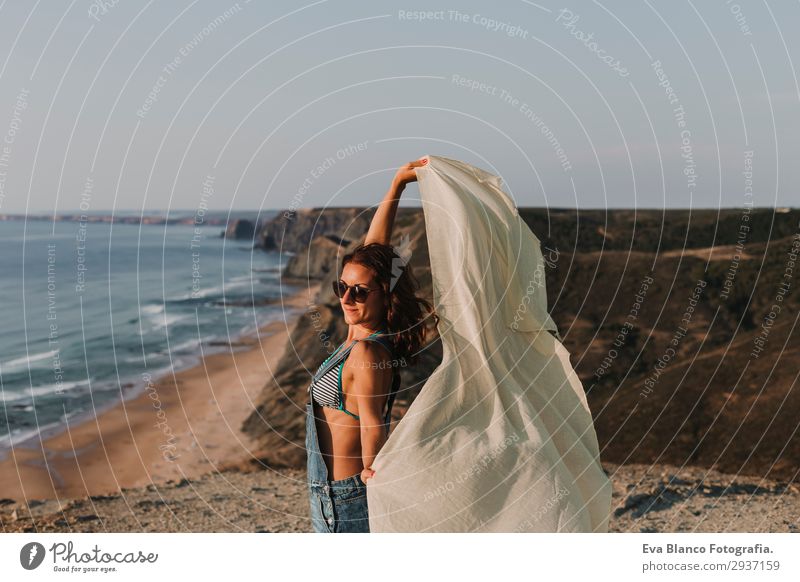 portrait of beautiful happy young woman outdoors Lifestyle Happy Beautiful Playing Vacation & Travel Tourism Adventure Freedom Summer Sun Beach Ocean Mountain