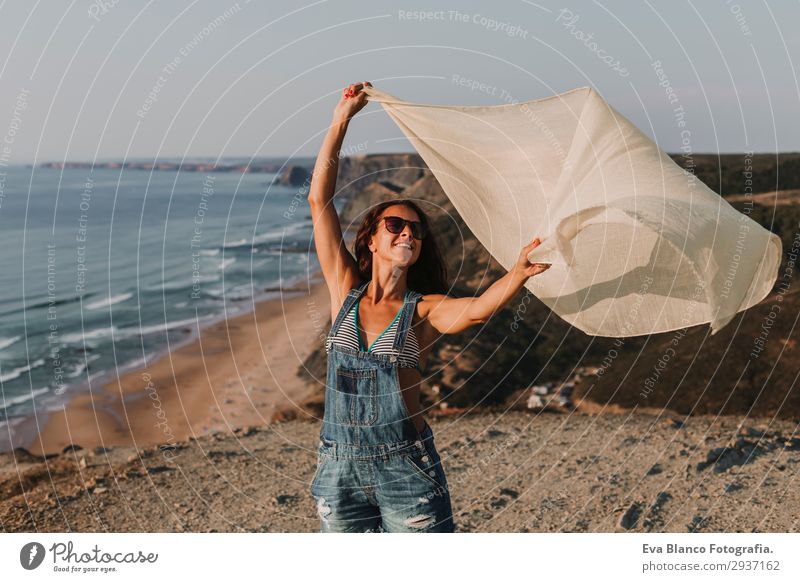 portrait of beautiful happy young woman outdoors Lifestyle Happy Beautiful Playing Vacation & Travel Tourism Adventure Freedom Summer Sun Beach Ocean Mountain