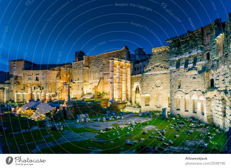 Rome city center excavation site at night Excavation Ruin Lighting Night shot Vantage point Sunset Twilight Sky Cloudless sky Tourist Attraction Old town