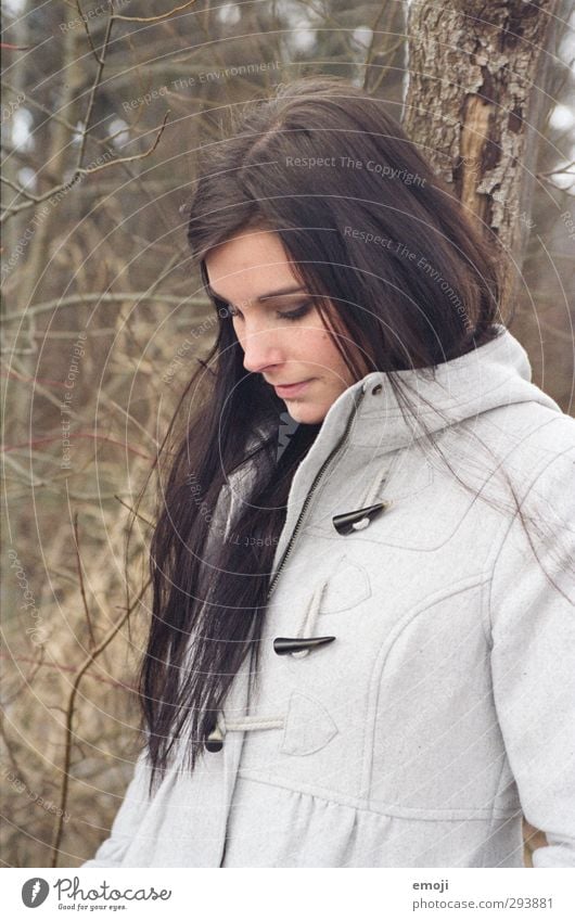 [analog portrait] I Feminine Young woman Youth (Young adults) 1 Human being 18 - 30 years Adults Autumn Coat Brunette Long-haired Beautiful Analog Colour photo