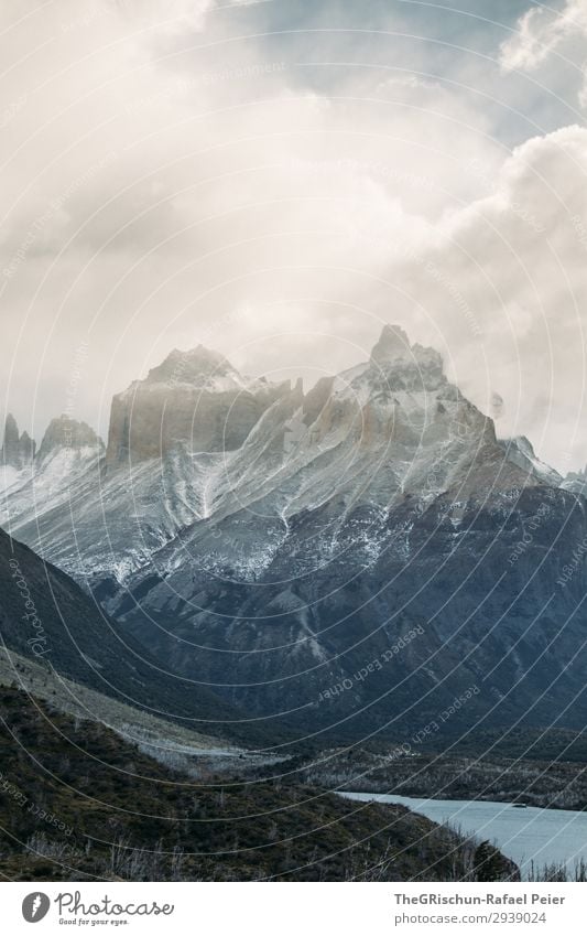 Torres del Paine - NP Environment Nature Landscape Blue Brown Gray Mountain Lake Patagonia Weather Clouds Passion Snow Chile Torres del Paine NP Colour photo