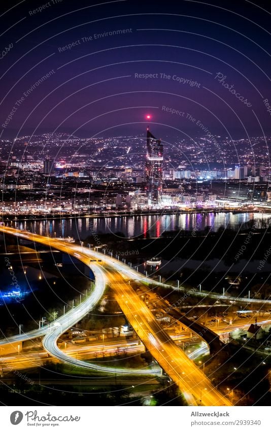 Vienna skyline at night from the Danube Tower Deserted Colour photo Exterior shot Twilight Evening Light (Natural Phenomenon) Sunrise Sunset Back-light