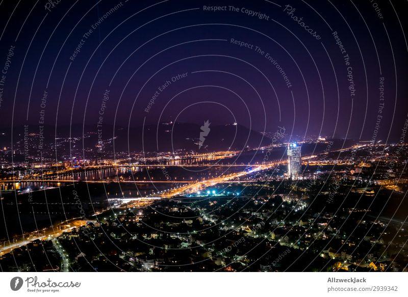 Vienna skyline at night from the Danube Tower Deserted Colour photo Exterior shot Twilight Evening Light (Natural Phenomenon) Sunrise Sunset Back-light