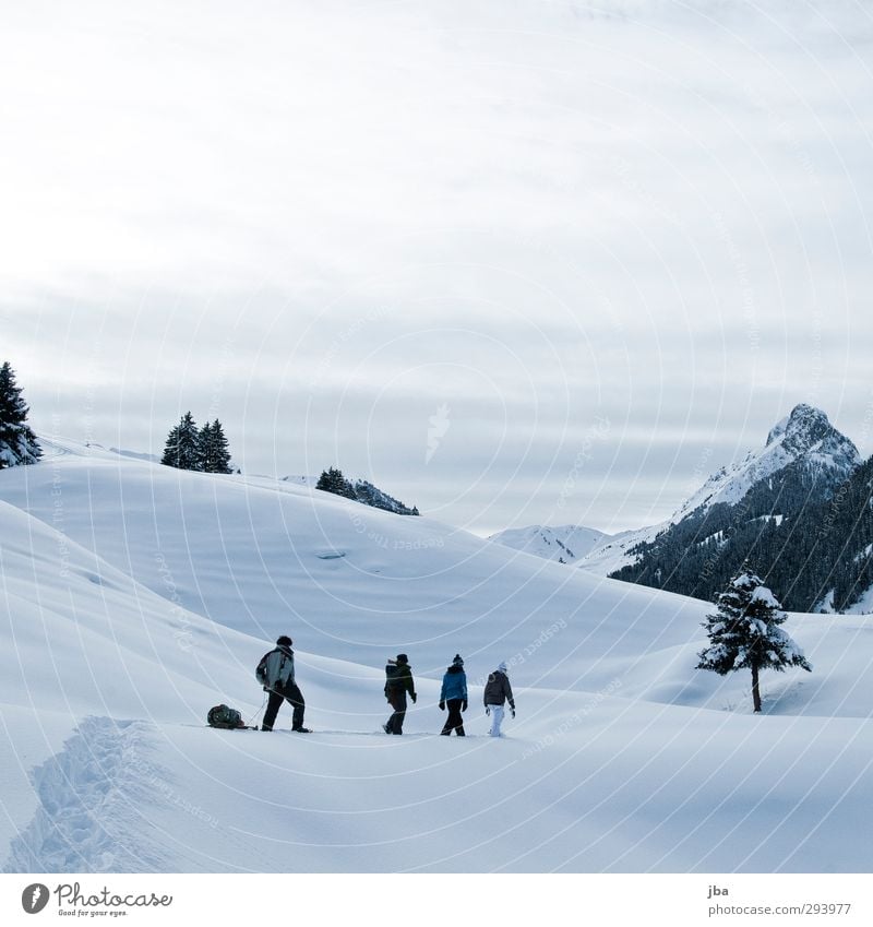 snowshoe tour Contentment Calm Trip Freedom Winter Snow Winter vacation Mountain Hiking Snow shoes Human being 5 Group 0 - 12 months Baby 18 - 30 years