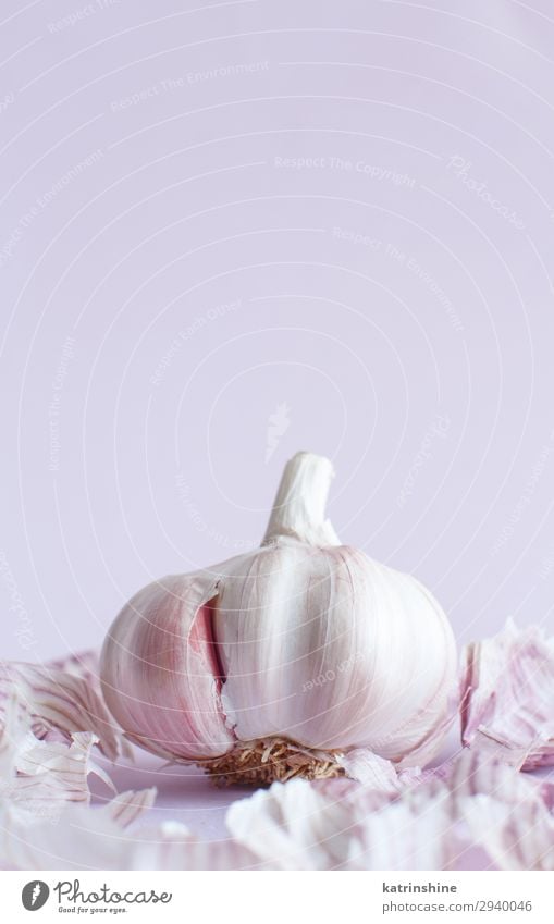 Fresh garlic on a pastel background Vegetable Herbs and spices Vegetarian diet Decline Garlic bulb ingrerient light pink Clove food health healthy Organic Raw